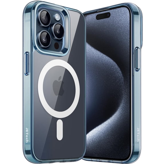 JETech Magnetic Case for iPhone 15 Pro Max 6.7-Inch Compatible with MagSafe Wireless Charging, Shockproof Phone Bumper Cover, Anti-Scratch Clear Back (Blue)
