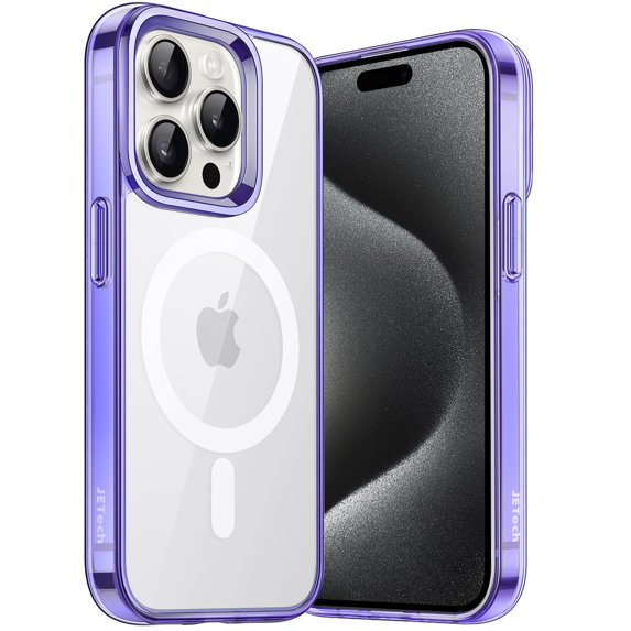 JETech Magnetic Case for iPhone 15 Pro Max 6.7-Inch Compatible with MagSafe Wireless Charging, Shockproof Phone Bumper Cover, Anti-Scratch Clear Back (Light Purple)