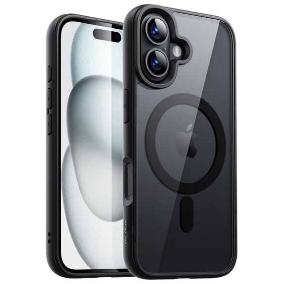 JETech Magnetic Case for iPhone 16 6.1-Inch Compatible with MagSafe, Shockproof Phone Bumper Cover, Solid Color Matte TPU Frame, Anti-Scratch Clear Back (Black)