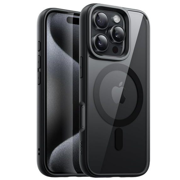 JETech Magnetic Case for iPhone 16 Pro 6.3-Inch Compatible with MagSafe, Shockproof Phone Bumper Cover, Solid Color Matte TPU Frame, Anti-Scratch Clear Back (Black)