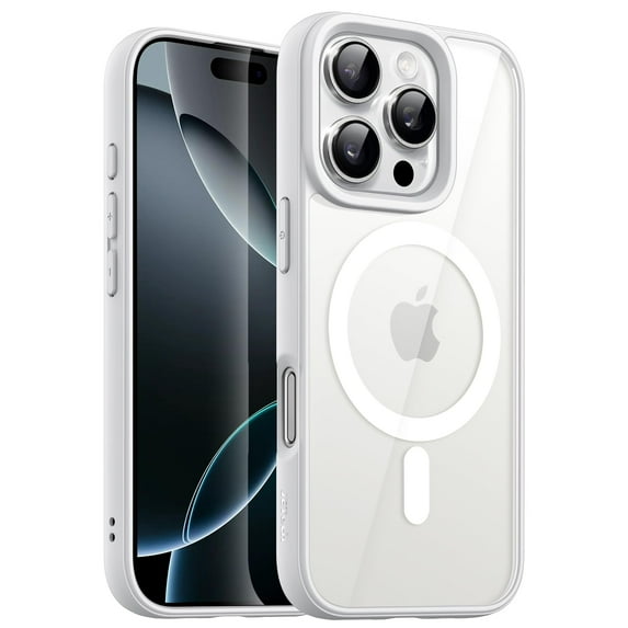 JETech Magnetic Case for iPhone 16 Pro 6.3-Inch Compatible with MagSafe, Shockproof Phone Bumper Cover, Solid Color Matte TPU Frame, Anti-Scratch Clear Back (White)