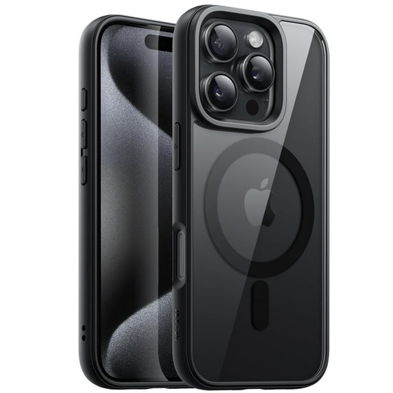 JETech Magnetic Case for iPhone 16 Pro Max 6.9-Inch Compatible with MagSafe, Shockproof Phone Bumper Cover, Solid Color Matte TPU Frame, Anti-Scratch Clear Back (Black)