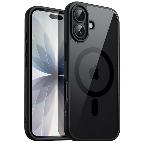 JETech Magnetic Case for iPhone 17 6.3-Inch Compatible with MagSafe, Shockproof Phone Bumper Cover, Solid Color Matte TPU Frame, Anti-Scratch Clear Back (Black)