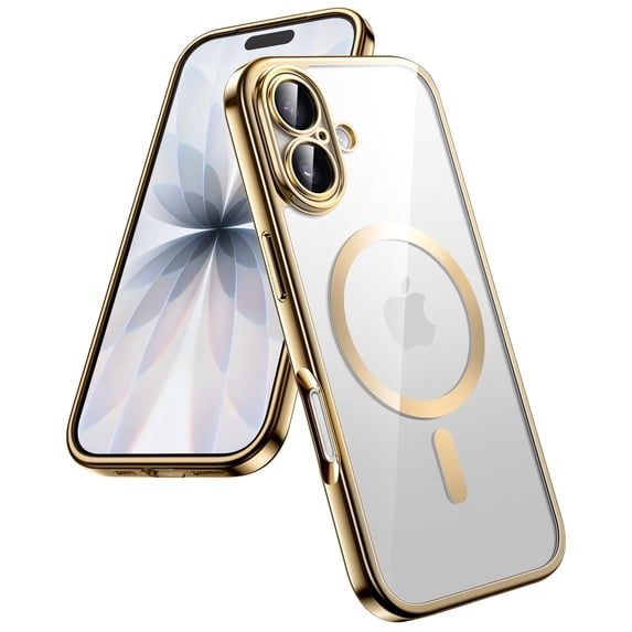 JETech Magnetic Case for iPhone 17 6.3-Inch, Full Camera Lens Protection, Compatible with MagSafe, Soft Electroplated TPU Frame with Hard Clear PC Back, Shockproof Phone Cover (Gold)