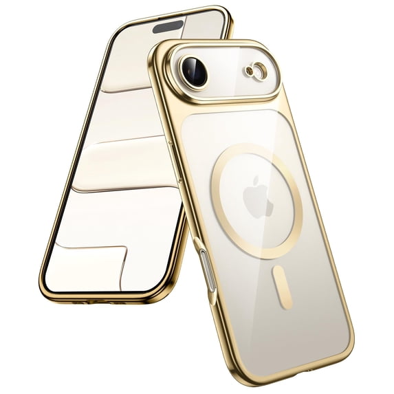 JETech Magnetic Case for iPhone Air, Full Camera Lens Protection, Compatible with MagSafe, Soft Electroplated TPU Frame with Hard Clear PC Back, Shockproof Phone Cover, 6.5-Inch Display (Gold)