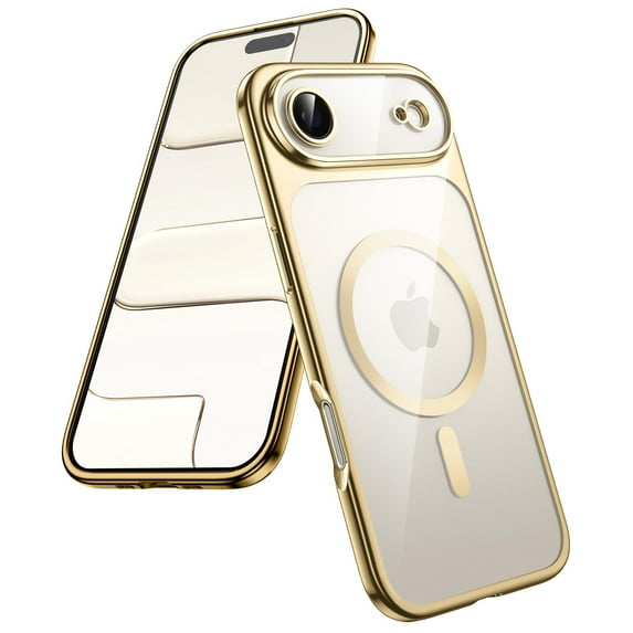 JETech Magnetic Case for iPhone 17 Air, Full Camera Lens Protection, Compatible with MagSafe, Soft Electroplated TPU Frame with Hard Clear PC Back, Shockproof Phone Cover, 6.5-Inch Display (Gold)