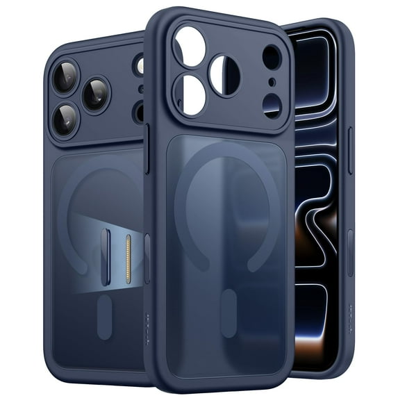 JETech Magnetic Case for iPhone 17 Pro Max 6.9-Inch Compatible with MagSafe, Shockproof Slim Phone Cover with Built-in Camera Control Button, Matte Translucent Back (Dark Blue)