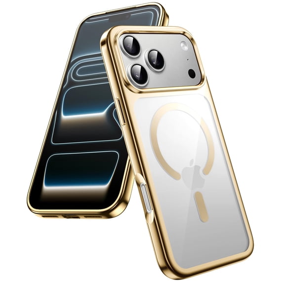 JETech Magnetic Case for iPhone 17 Pro Max 6.9-Inch, Compatible with MagSafe, Soft Electroplated TPU Frame with Hard Clear PC Back, Shockproof Phone Cover (Gold)