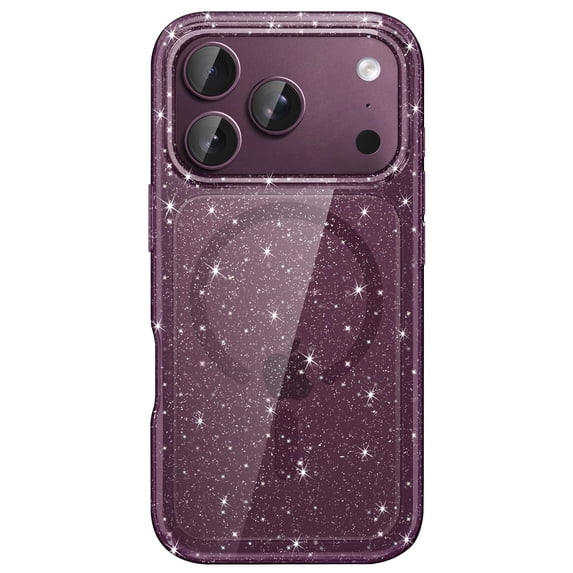 JETech Magnetic Glitter Case for iPhone 18 Pro |Compatible with MagSafe, Sparkle Bling (Dark Cherry)