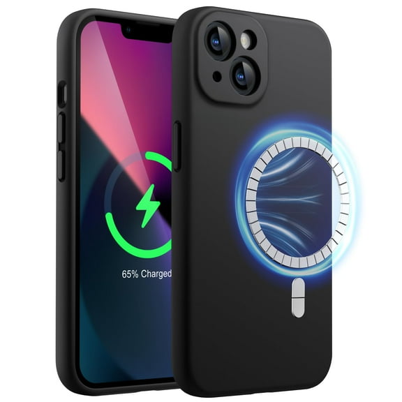 JETech Magnetic Silicone Case for iPhone 13 6.1-Inch, Compatible with MagSafe, Silky-Soft Touch Phone Cover with Camera Lens Full Protection (Black)