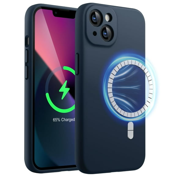 JETech Magnetic Silicone Case for iPhone 13 6.1-Inch, Compatible with MagSafe, Silky-Soft Touch Phone Cover with Camera Lens Full Protection (Navy)
