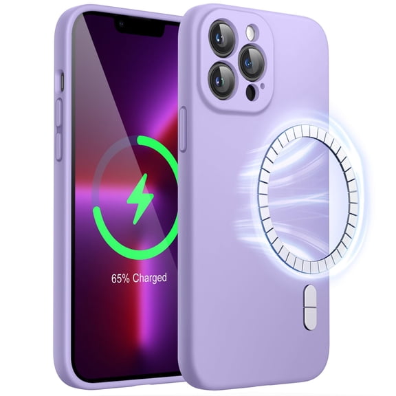 JETech Magnetic Silicone Case for iPhone 13 Pro Max 6.7-Inch, Compatible with MagSafe, Phone Cover with Camera Lens Full Protection (Light Purple)