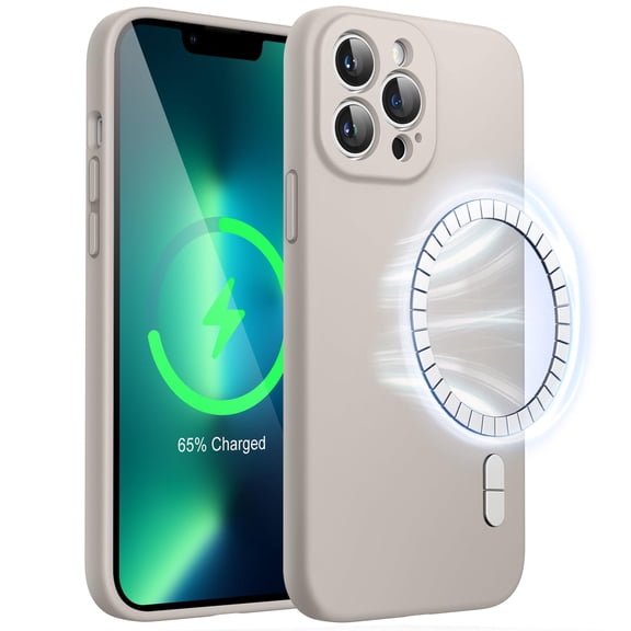 JETech Magnetic Silicone Case for iPhone 13 Pro Max 6.7-Inch, Compatible with MagSafe, Phone Cover with Camera Lens Full Protection (Stone)