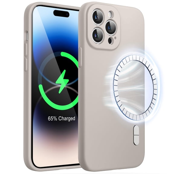 JETech Magnetic Silicone Case for iPhone 14 Pro Max 6.7-Inch, Compatible with MagSafe, Phone Cover with Camera Lens Full Protection (Stone)