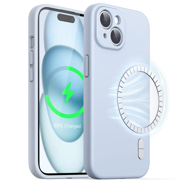 JETech Magnetic Silicone Case for iPhone 15 6.1-Inch, Compatible with MagSafe, Phone Cover with Camera Lens Full Protection (Blue)