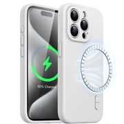JETech Magnetic Silicone Case for iPhone 15 Pro 6.1-Inch, Compatible with MagSafe, Phone Cover with Camera Lens Full Protection White