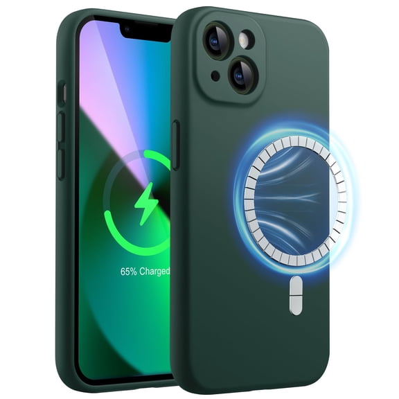 JETech Magnetic Silicone Case for iPhone 13 6.1-Inch, Compatible with MagSafe, Silky-Soft Touch Phone Cover with Camera Lens Full Protection (Midnight Green)