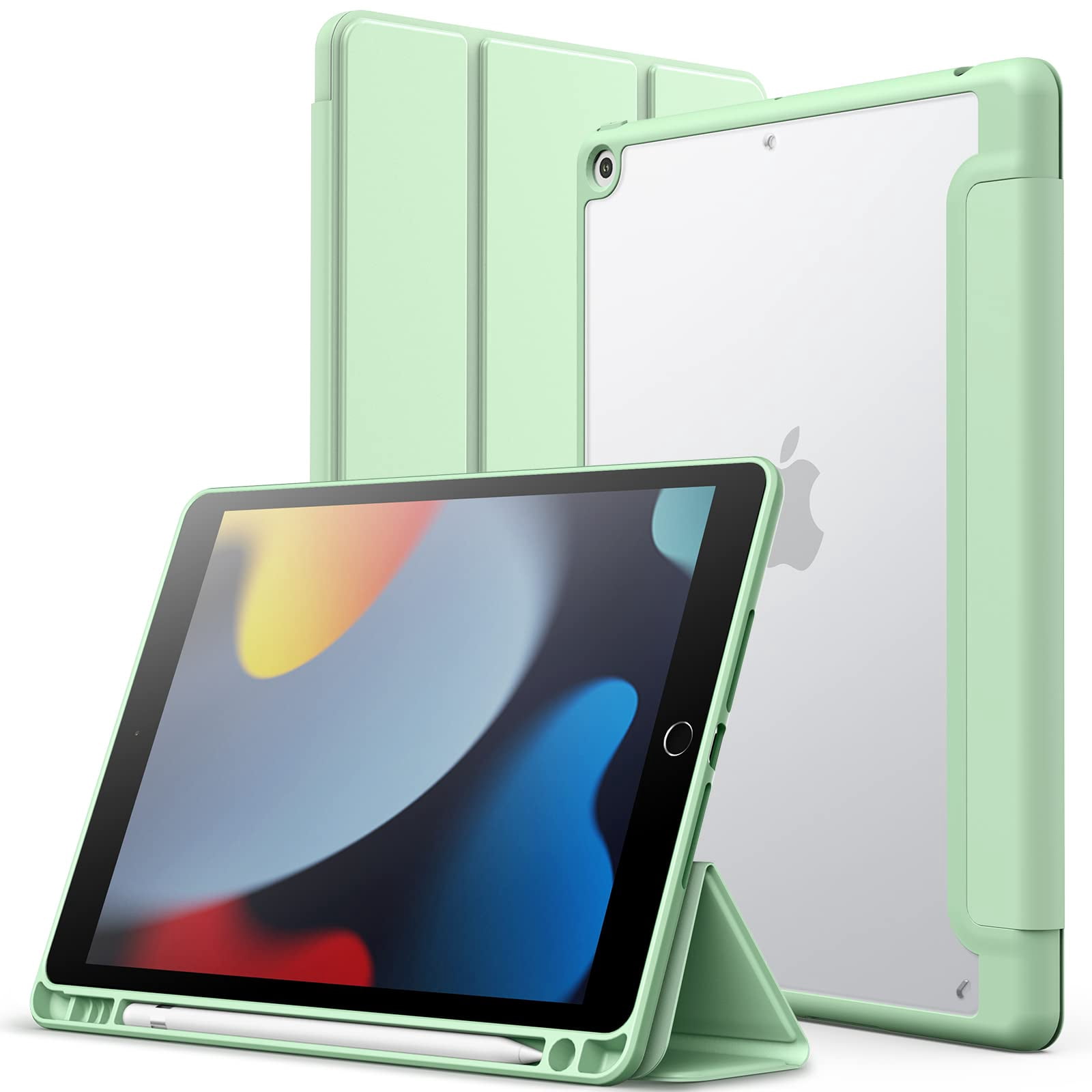 JETech Matte Case for iPad 9/8/7 (10.2-Inch, 2021/2020/2019 Model, 9th/8th/7th Generation) with Pencil Holder, Frosted Translucent Back Slim Stand Protective Tablet Cover (Matcha Green)