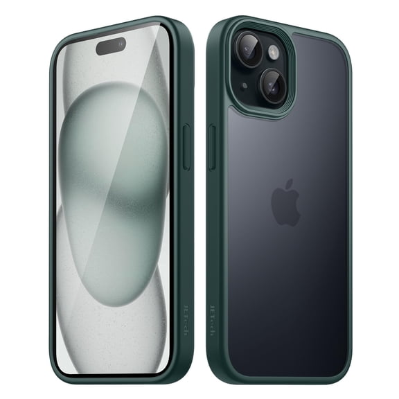 JETech Matte Case for iPhone 15 6.1-Inch, Shockproof Military Grade Drop Protection, Frosted Translucent Back Phone Cover, Anti-Fingerprint (Dark Green)