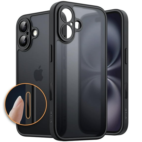 JETech Matte Case for iPhone 16 6.1-Inch with Camera Control Button, Shockproof Military Grade Drop Protection, Frosted Translucent Back Phone Cover (Black)