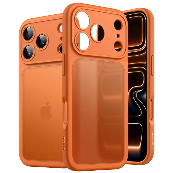 JETech Matte Case for iPhone 17 Pro 6.3-Inch, Shockproof Military Grade Drop Protection, Full Camera Lens Protection, Frosted Translucent Back Minimalist Phone Cover (Orange)