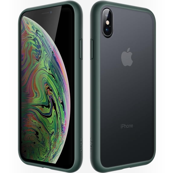JETech Matte Case for iPhone Xs and iPhone X 5.8-Inch, Shockproof Military Grade Drop Protection, Frosted Translucent Back Phone Cover, Anti-Fingerprint (Dark Green)