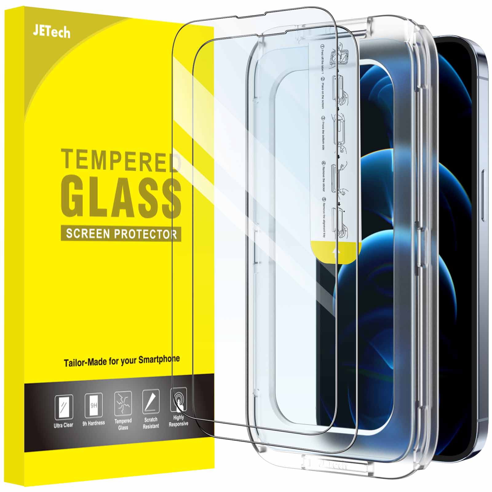 JETech IPhone 17 Pro Max Screen Protector – 2-Pack Tempered Glass, Easy Installation Tray, Anti-Fingerprint