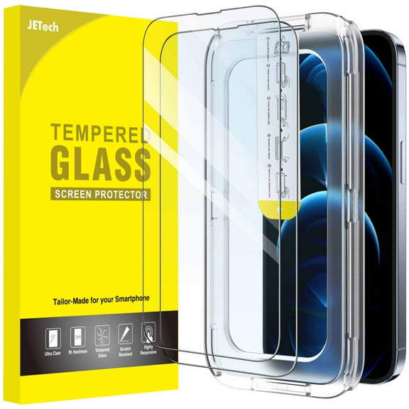 JETech One Touch Install Screen Protector for iPhone 14 Pro 6.1-Inch, Full Coverage Tempered Glass Film, Auto Alignment Tool Kit, HD Clear, 2-Pack