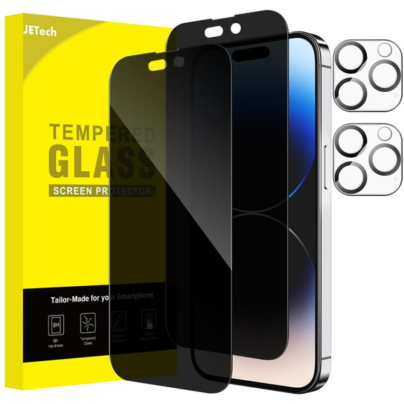 JETech Privacy Full Coverage Screen Protector for iPhone 14 Pro 6.1-Inch with Camera Lens Protector, Anti-Spy Tempered Glass Film, 2-Pack Each