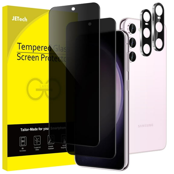 JETech Privacy Screen Protector for Samsung Galaxy S23+ / S23 Plus 5G 6.6-Inch with Camera Lens Protector, Anti-Spy Tempered Glass Film, Fingerprint ID Compatible, 2-Pack Each