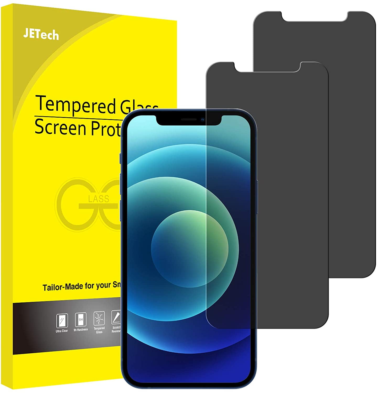 JETech Privacy Screen Protector for iPhone 12 Mini 5.4-Inch, Anti Spy  Tempered Glass Film, 2-Pack 