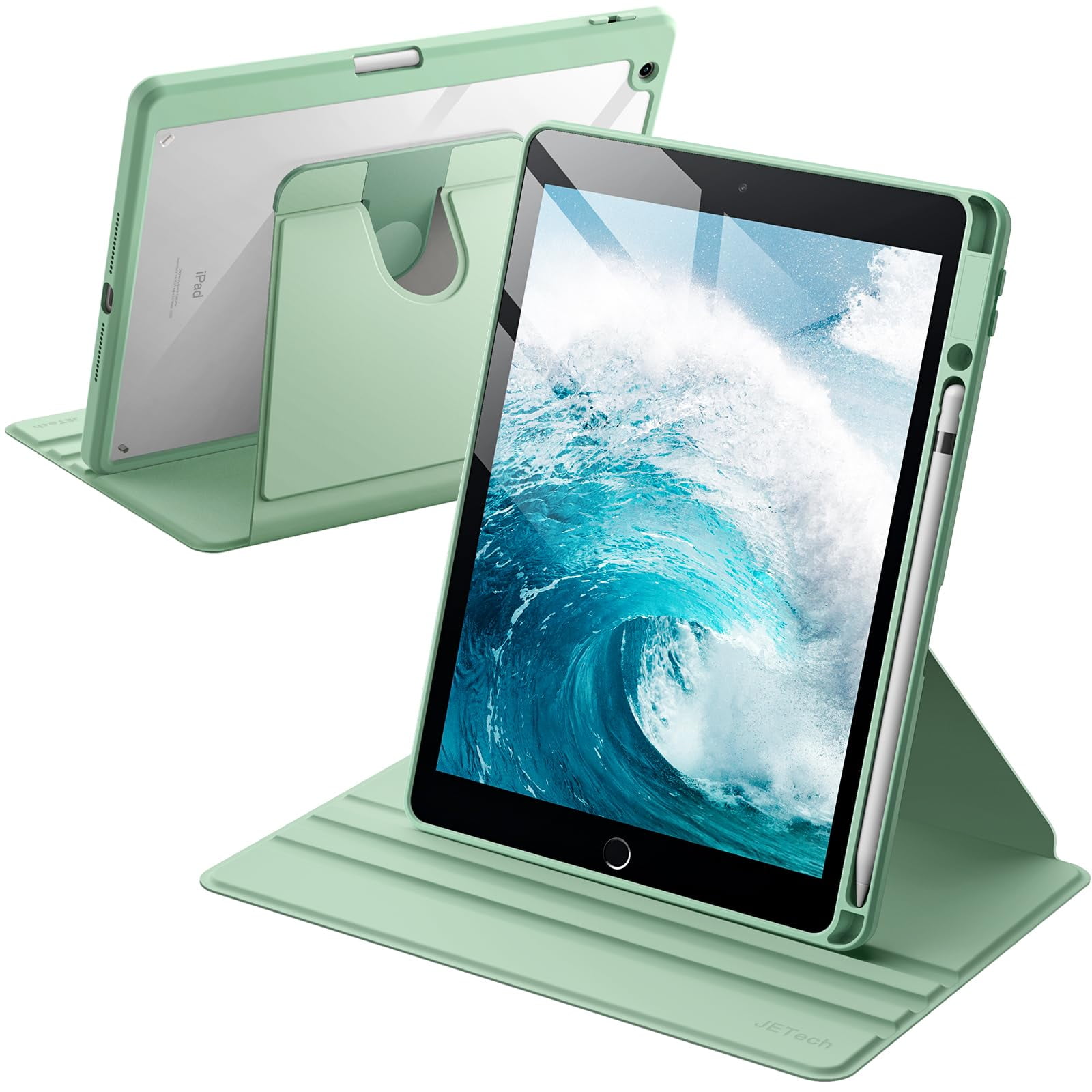 JETech Rotating Case for iPad 9/8/7 (10.2-Inch), 360 Degree Rotation Stand Cover (Matcha Green)
