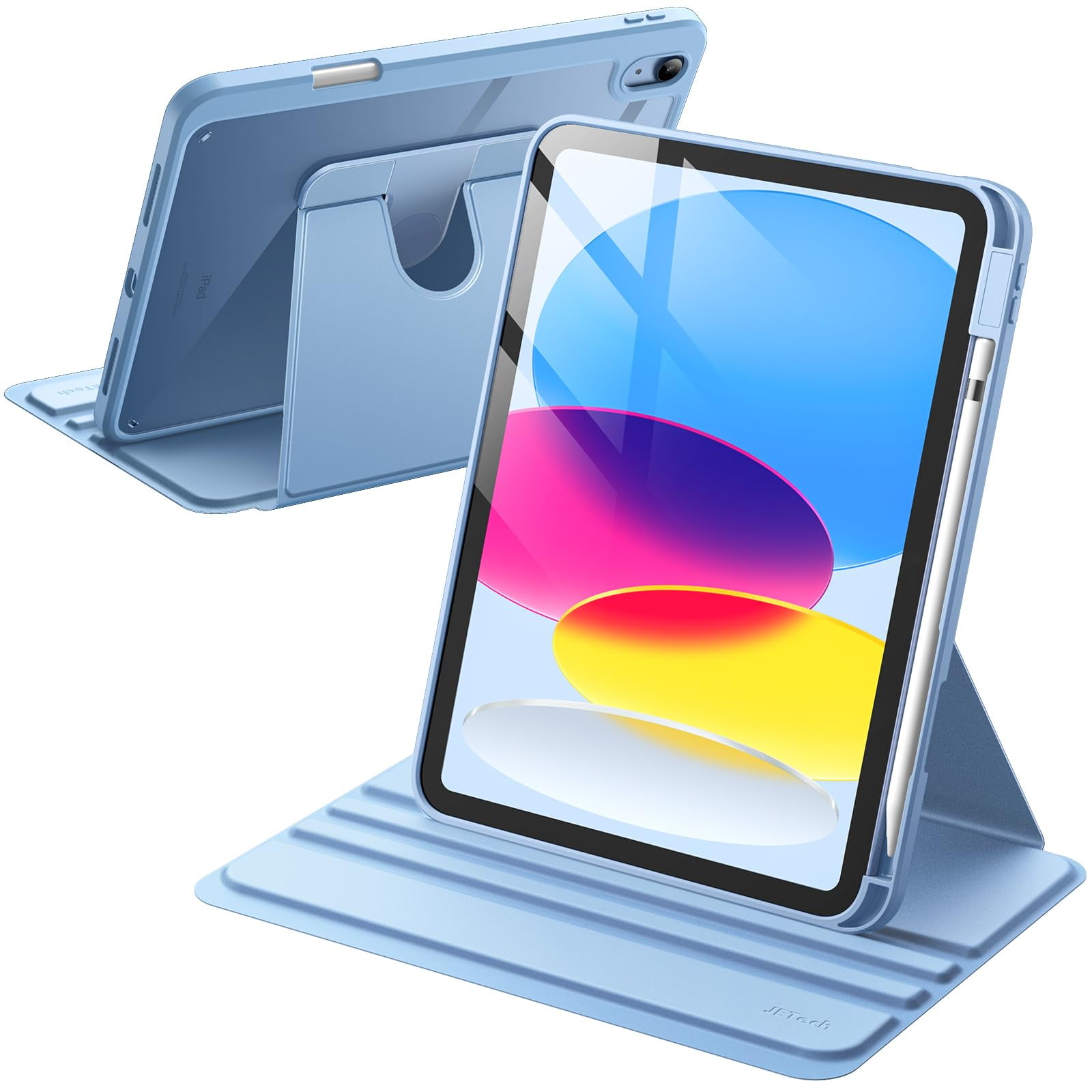 JETech Rotating Case for iPad (A16) 11th/10th Generation (2025/2022) with Pencil Holder, 360 Degree Rotation Protective Stand Cover Clear Back, Auto Wake/Sleep (Blue)