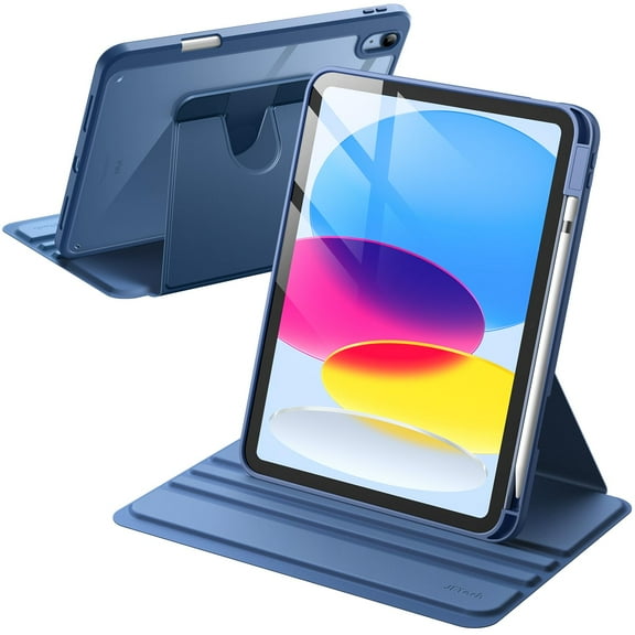 JETech Rotating Case for iPad (A16) 11th/10th Generation (2025/2022) with Pencil Holder, 360 Degree Rotation Protective Stand Cover Clear Back, Auto Wake/Sleep (Navy)