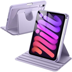 JETech Rotating Case for iPad mini (A17 Pro, 2024 Model, 7th Generation) / mini 6 (2021 Model, 6th Generation) with Pencil Holder, 360 Degree Rotation Protective Stand Cover Clear Back (Purple)
