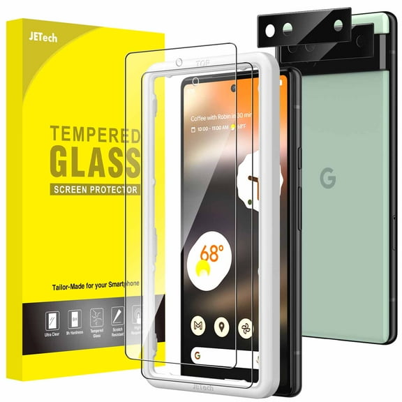 JETech Screen Protector for Google Pixel 6a 6.1-Inch with Camera Lens Protector, Easy Installation Tool, Fingerprint Compatible, Tempered Glass Film, HD Clear, 2-Pack Each