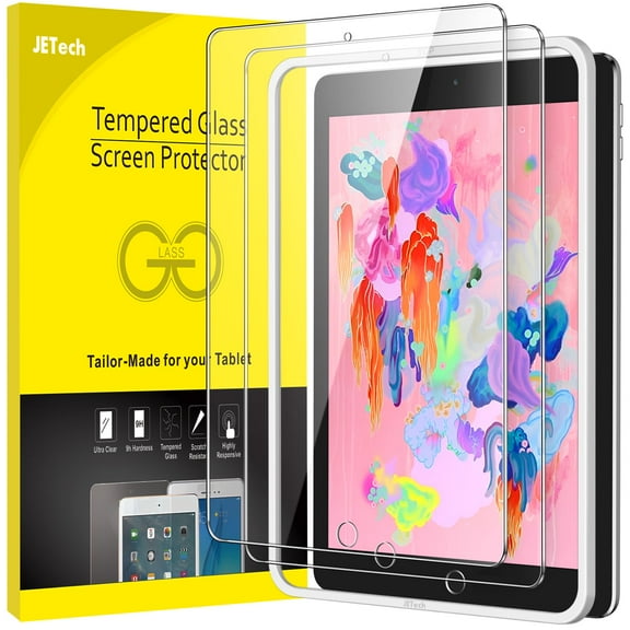 JETech Screen Protector for iPad (9.7-Inch, 2018/2017 Model, 6th/5th Generation), Air 2/1, Pro 9.7-Inch - Tempered Glass Film, HD Clear, 2-Pack With Easy Installation Frame