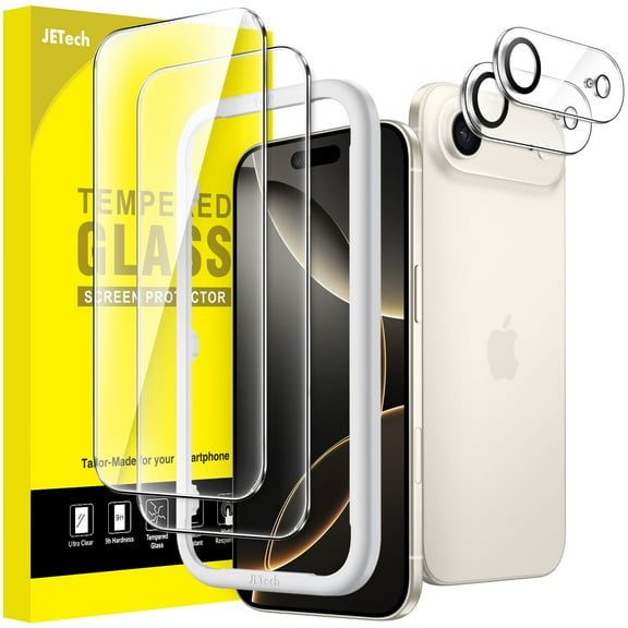 JETech Screen Protector for iPhone 17 Air 6.6-Inch with Camera Lens Protector, Easy Installation Tool, 9H Hardness Tempered Glass Film, HD Clear, 2-Pack Each