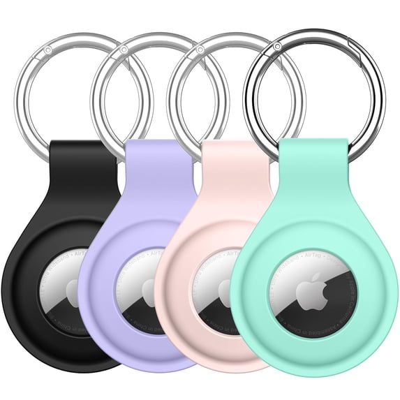 JETech Silicone Case for AirTag 2nd/1st Generation (2026/2021) with Keychain, Protective Air Tag Holder, 4-Pack (Black/Pink/Light Purple/Mint Green)