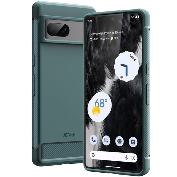 JETech Slim Fit Case for Google Pixel 7, Thin Phone Cover Matte Finish with Shock-Absorption and Carbon Fiber Design (Dark Green)