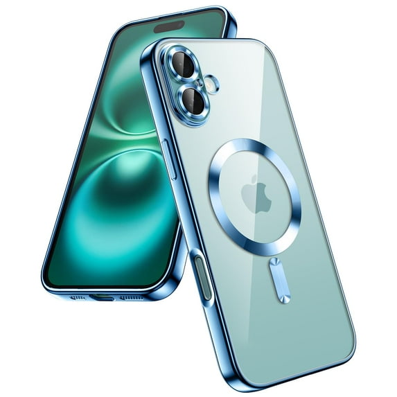 JETech Soft Clear Case for iPhone 16 6.1-Inch, Camera Lens Full Protection, Compatible with MagSafe Wireless Charging, Shockproof Electroplated TPU Phone Cover (Blue)