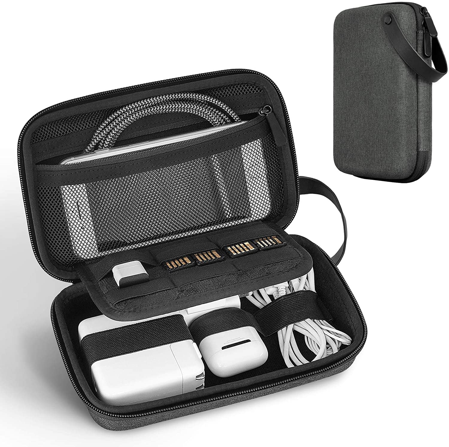 JETech Travel Case Gadget Bag Small Travel Small Item Carry Bag Double Zipper Carrying Strap Grey