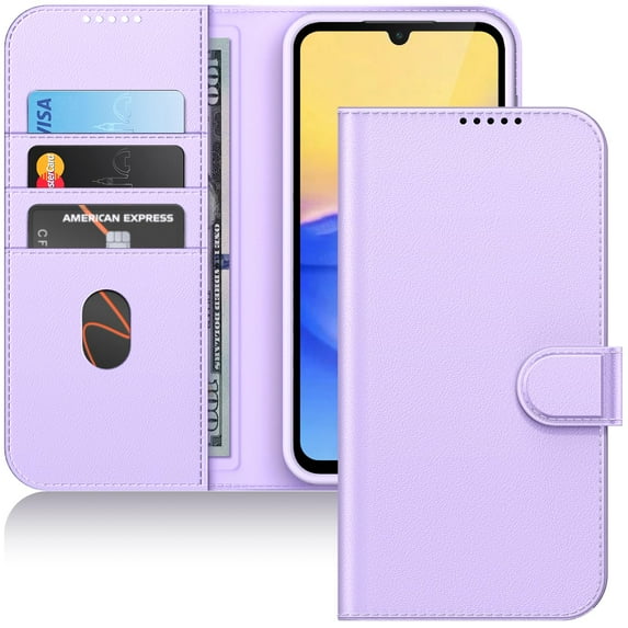 JETech Wallet Case for Samsung Galaxy A15 5G / 4G 6.5-Inch, Shockproof PU Leather Magnetic Flip Cover with Card Holder, Stand Feature and Full Camera Protection (Light Purple)