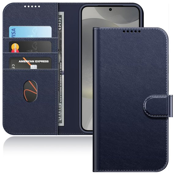 JETech Wallet Case for Samsung Galaxy S24 5G, Shockproof PU Leather Magnetic Flip Cover with Card Holder, Stand Feature and Full Camera Protection (Dark Blue)