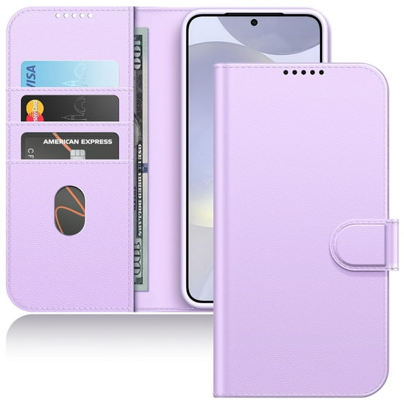 JETech Wallet Case for Samsung Galaxy S24 5G, Shockproof PU Leather Magnetic Flip Cover with Card Holder, Stand Feature and Full Camera Protection (Lilac)