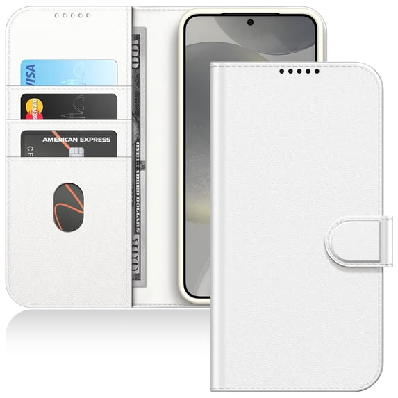 JETech Wallet Case for Samsung Galaxy S24 5G, Shockproof PU Leather Magnetic Flip Cover with Card Holder, Stand Feature and Full Camera Protection (White)