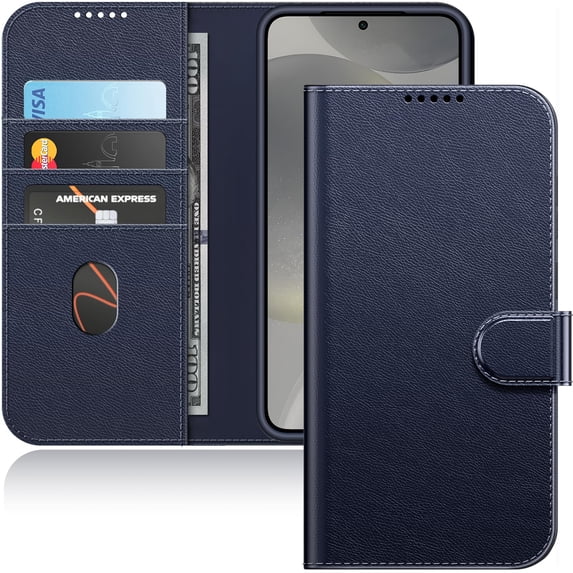 JETech Wallet Case for Samsung Galaxy S24+ / S24 Plus 5G, Shockproof PU Leather Magnetic Flip Cover with Card Holder, Stand Feature and Full Camera Protection (Dark Blue)