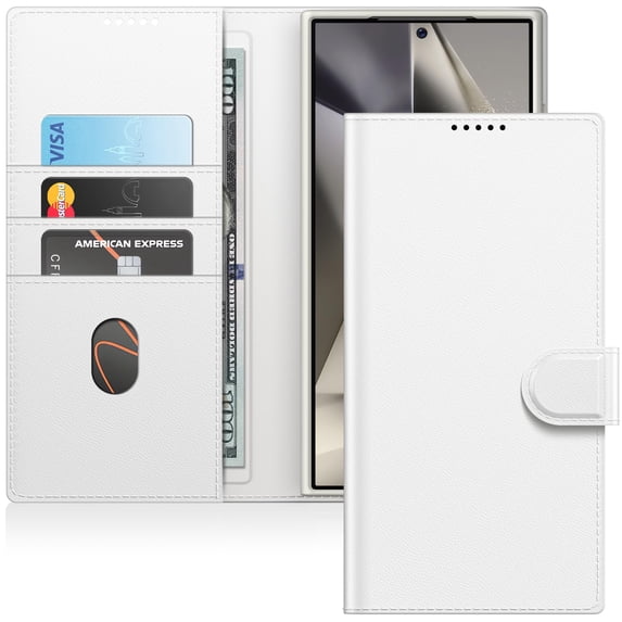JETech Wallet Case for Samsung Galaxy S24 Ultra 5G, Shockproof PU Leather Magnetic Flip Cover with Card Holder, Stand Feature and Full Camera Protection (White)
