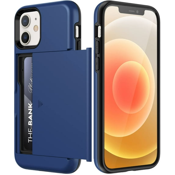 JETech Wallet Case for iPhone 12/12 Pro 6.1-Inch with Card Holder, Dual Layer Shockproof Protective Phone Cover, Sliding Hidden Slot (Cobalt Blue)