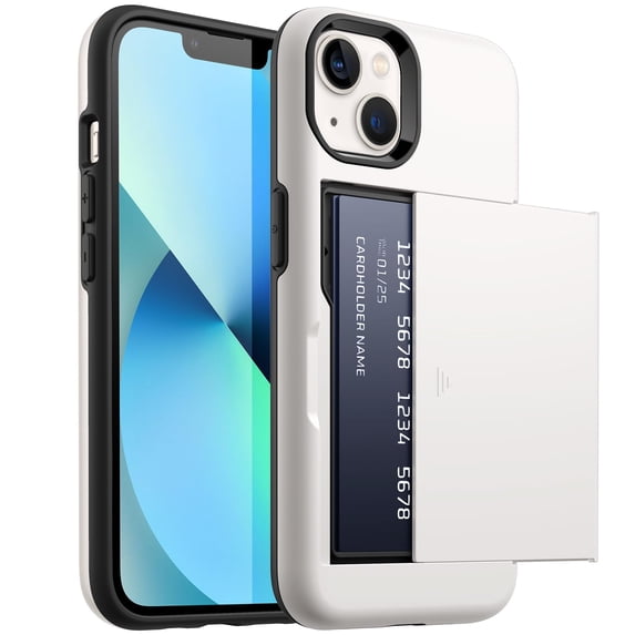 JETech Wallet Case for iPhone 13 6.1-Inch with Card Holder, Dual Layer Shockproof Protective Phone Cover, Sliding Hidden Slot (Starlight)